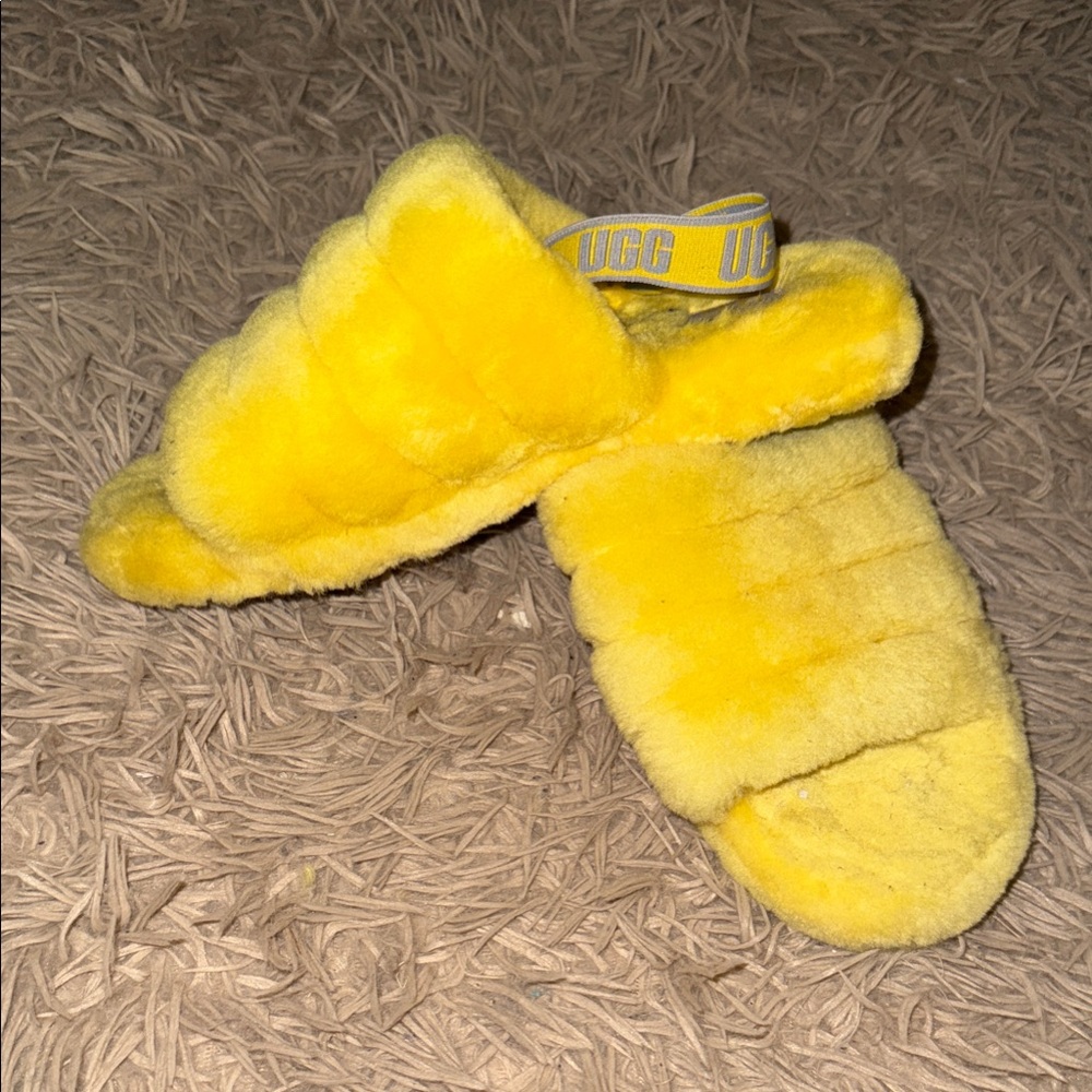 Yellow UGG Fuzzy Slippers